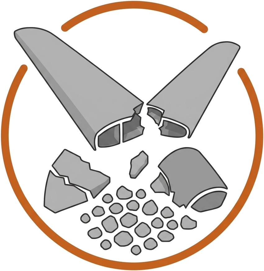 Broken end-of-life wind turbine blades and composite rubble